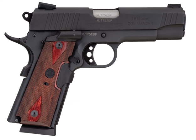 Picture of Taurus 11911Chl 1911 Commander 45 Acp Sao 4.20" 8+1 Hogue Red Laser Rosewood Checkered Grip Black Slide