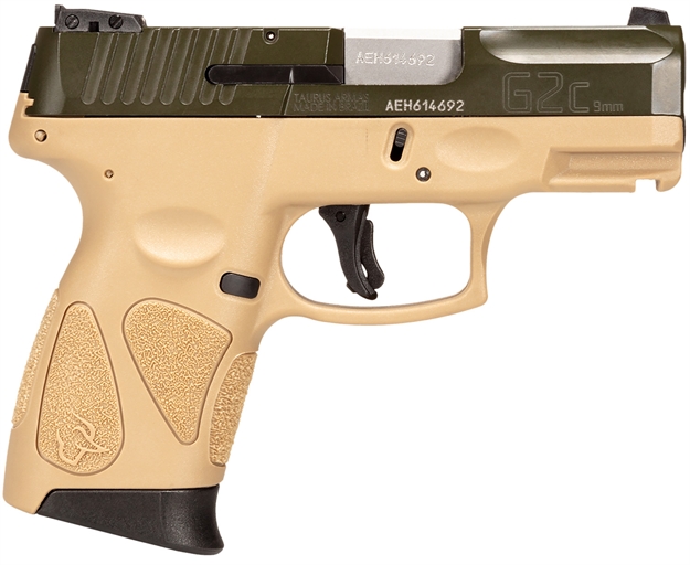 Picture of Taurus 1G2c93b12t G2c  Compact 9Mm Luger 12+1 3.26" Moss Green Cerakote Serrated Slide, Coyote Tan W/Black Controls Polymer Frame W/Picatinny Rail 1-G2C93B-12T