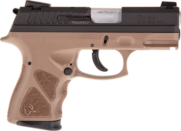 Picture of Taurus 1Th9c031b Th9 Compact 9Mm Luger Single/Double 3.54" 13+1 & 17+1 Polymer Grip Brown Matte Polymer Frame Matte Black Steel Slide