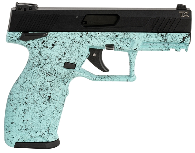 Picture of Taurus 1Tx22141sp410 Tx22  Full Size Full Size 22 LR 10+1 4" Black Steel Barrel, Black Hard Coat Anodized Serrated Slide, Cyan Polymer Frame W/Picatinny Rail 1-TX22414SP4-10