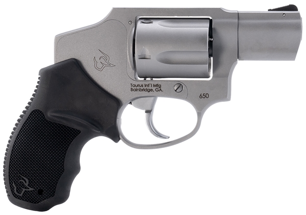 Picture of  Taurus 2-650129 650  Small 357 Mag 38/Special +P 5 Shot 2"  Stainless Steel Barrel, Cylinder & Frame, Black Rubber Grip, Transfer Bar Safety, Concealed Hammer