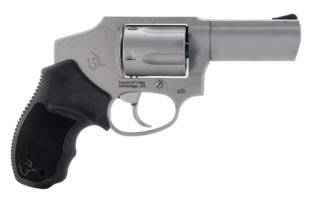 Picture of  Taurus 2-650139 650  Small 357 Mag 38/Special +P 5 Shot 3"  Stainless Steel Barrel, Cylinder & Frame, Black Rubber Grip, Transfer Bar Safety, Concealed Hammer 725327636489