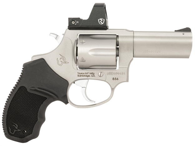 Picture of  Taurus 2856P39r 856 W/Red Dot Small Frame 38 Special +P, 6 Shot 3" Matte Stainless Steel Barrel, Cylinder, Matte Optic Ready Frame, Black Rubber Grip, Exposed Hammer, Includes Riton Red Dot 725327941170