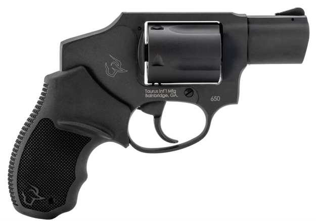 Picture of  Taurus 2-650121 650  Small 357 Mag/38 Special +P 5 Shot 2" Matte Black Alloy Steel Barrel, Cylinder & Frame, Black Rubber Grip, Transfer Bar Safety, Concealed Hammer 725327943006