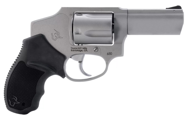 Picture of  Taurus 2-650139 650  Small 357 Mag 38/Special +P 5 Shot 3"  Stainless Steel Barrel, Cylinder & Frame, Black Rubber Grip, Transfer Bar Safety, Concealed Hammer 725327636489