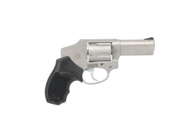 Picture of  Taurus 2-650139 650  Small 357 Mag 38/Special +P 5 Shot 3"  Stainless Steel Barrel, Cylinder & Frame, Black Rubber Grip, Transfer Bar Safety, Concealed Hammer