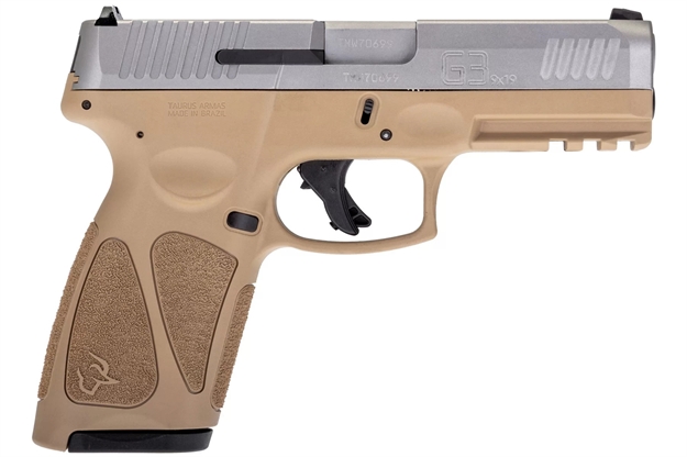 Picture of Taurus 1G3b949t15 G3  Full Size Frame 9Mm Luger 15+1 4" Matte Stainless Steel Barrel, Matte Serrated Stainless Steel Slide, Tan Polymer Frame W/Picatinny Rail, Tan Polymer Grip, Right Hand 1-G3B949T-15 725327626022