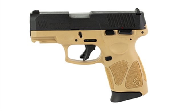 Picture of Taurus 1G3c931t G3c  Compact Frame 9Mm Luger 12+1 3.26" Matte Stainless Steel Barrel, Matte Black Tenifer Serrated Steel Slide, Tan Polymer Frame W/Picatinny Rail, Black Polymer Grip, Right Hand 1-G3C931T 725327619321