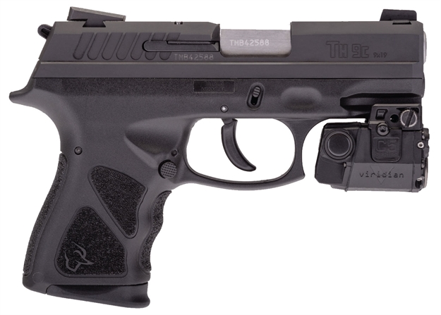 Picture of Taurus Ith9c031vl Th9 Compact 9Mm Luger Single/Double 3.54" 13+1 & 17+1 Viridian Laser Black Polymer Grip/Frame Black Carbon Steel Slide