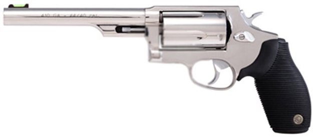 Picture of  Taurus 2-441069T Judge  Compact 45 Colt (Long Colt)/410 Bore 5 Shot 6.50" Matte Stainless Steel Barrel, Cylinder & Frame, Black Ribber Grip, Transfer Bar Safety, Exposed Hammer