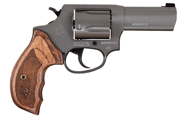 Picture of  Taurus 2-6053Cns 605 Defender Small 357 Mag/38 Special +P 5 Shot 3" Tungsten Gray Cerakote Stainless Steel Barrel, Cylinder & Frame, Altamont Wood Grip, Transfer Bar Safety, Exposed Hammer