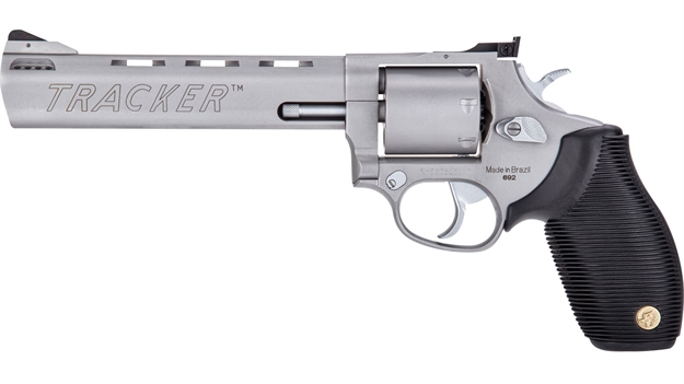 Picture of  Taurus 2-692069 692  Medium 38 Special +P/357 Mag/ 9Mm Luger 7 Shot 6.50" Matte Stainless Vent Rib Barrel, Cylinder & Frame, Black Ribber Grip, Transfer Bar Safety, Exposed Hammer, 2 Cylinders