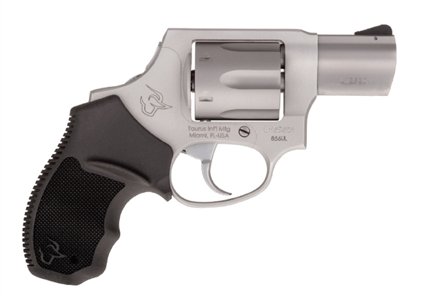 Picture of  Taurus 2-856029Ch 856  Small 38 Special +P 6 Shot 2" Matte Stainless Steel Barrel, Cylinder & Frame, Black Finger Grooved Rubber Grip, Transfer Bar Safety, Concealed Hammer 725327617495