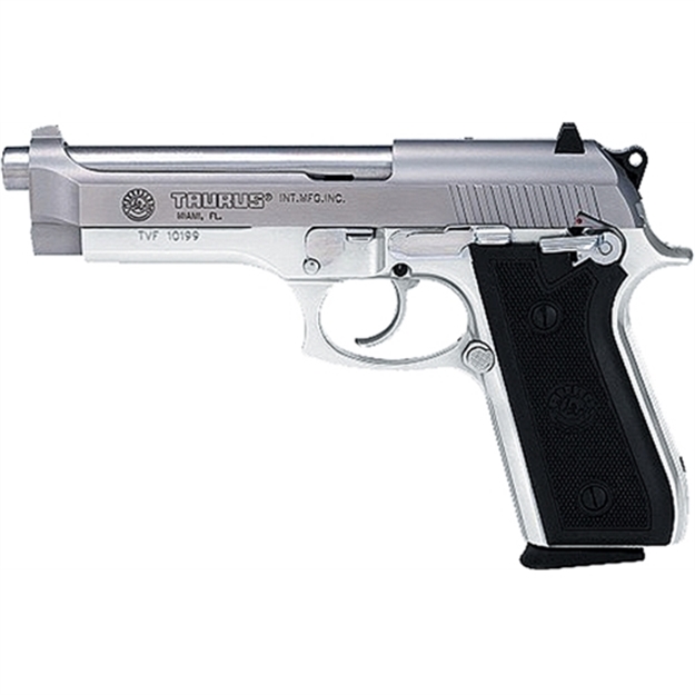 Picture of  Taurus 1-920159-17 92  Serrated Frame 9Mm Luger 17+1 5" Matte Stainless Steel Barrel, Matte Stainless Steel Serrated Slide, Stainless Aluminum Frame W/Picatinny Rail, Black Polymer Grip, Right Hand