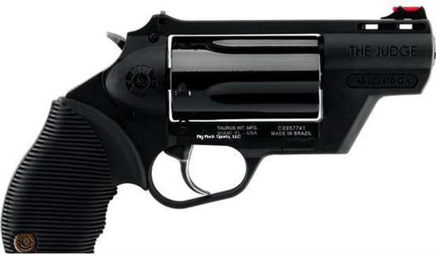 Picture of Taurus 2441021Pfs Judge Public Defender 45 Colt (Lc) Caliber OR 2.50" 410 Gauge 5 Shot 2" Black Finish Barrel, Matte Black Oxide Finish Cylinder, Black Finish Polymer Frame & Black Rubber Grip 2-441021PFS