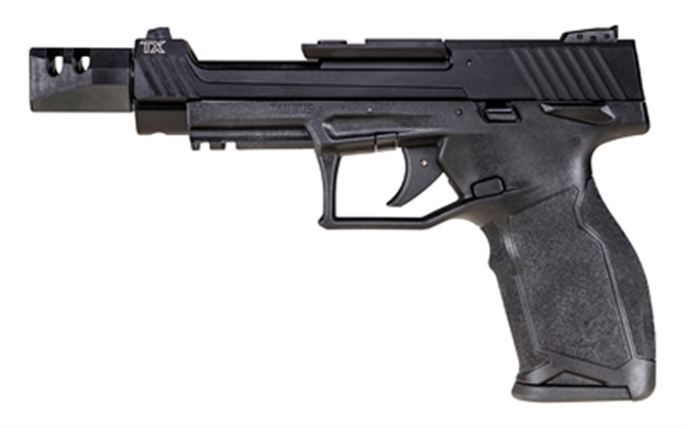 Picture of Taurus 1-Tx22c151t10 Tx22 Competition 5.40" 10+1 (3) Black Polymer Frame Black Anodized Ported Aluminum Slide With Optics Mount Aggressive Textured Black Polymer Grip Includes Compensator 1TX22C151T10