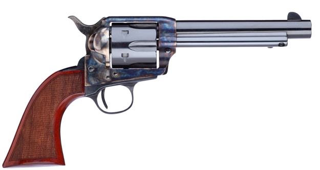 Picture of  Taylors & Company 555138 1873 Cattleman Gunfighter 357 Mag Caliber With 5.50" Blued Finish Barrel, 6Rd Capacity Blued Finish Cylinder, Color Case Hardened Finish Steel Frame & Walnut Army Size Grip 839665004951