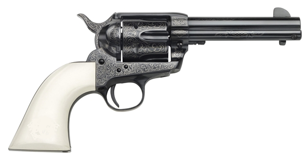 Picture of Taylors & Company 200059 1873 Cattleman Outlaw Legacy 357 Mag Caliber With 4.75" Barrel, 6Rd Capacity Cylinder, Overall Blued Engraved Finish Steel & Ivory Synthetic Grip OG1404 839665000373