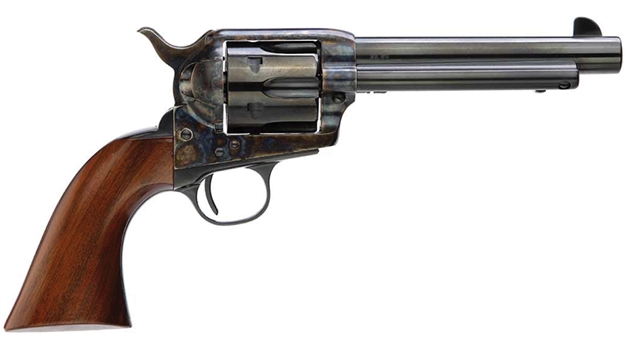 Picture of Taylors & Company 550858 1873 Gunfighter 45 Colt (Lc) Caliber With 5.50" Blued Finish Barrel, 6Rd Capacity Blued Finish Cylinder, Color Case Hardened Finish Steel Frame & Walnut Army Size Grip 5001