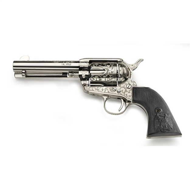 Picture of Taylors & Company 200057 1873 Cattleman Outlaw Legacy 45 Colt (Lc) Caliber With 4.75" Barrel, 6Rd Capacity Cylinder, Overall Nickel Engraved Finish Steel & Ivory Synthetic Grip OG1402 839665007853
