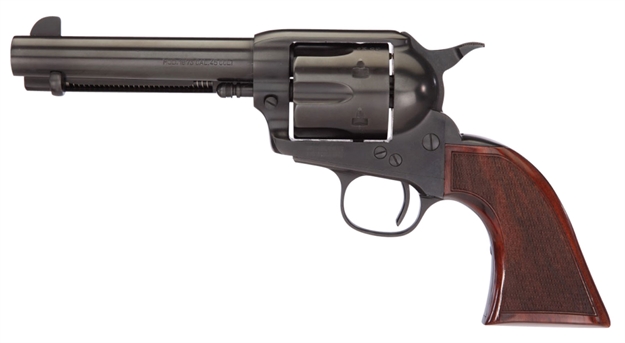 Picture of Taylors & Company 550885De Runnin Iron Black Rock 45 Colt (Lc) Caliber With 4.75" Barrel, 6Rd Capacity Cylinder, Overall Black Nitride Finish Steel, Checkered Walnut Grip & Overall Taylor Polish 654002DE
