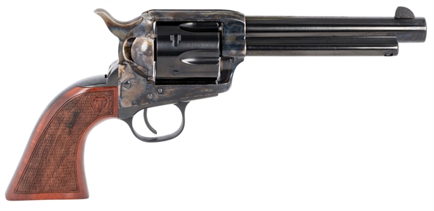 Picture of Taylors & Company 550811 Smoke Wagon  357 Mag Caliber With 5.50" Blued Finish Barrel, 6Rd Capacity Blued Finish Cylinder, Color Case Hardened Finish Steel Frame & Checkered Walnut Grip 4108