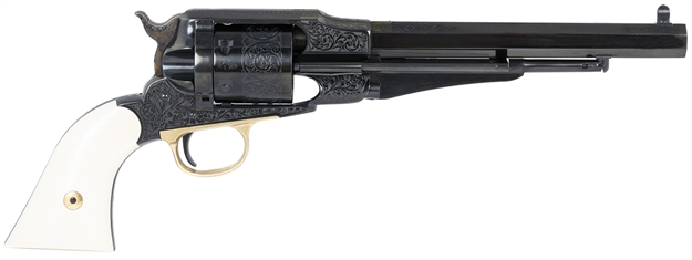 Picture of Taylors & Company 550761 Remington Conversion Lawdawg 45 Colt (Lc) Caliber With 8" Barrel, 6Rd Capacity Cylinder, Overall Blued Engraved Finish Steel & 2-Piece Ivory Grip 1000LG47