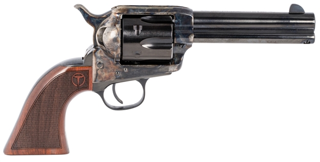 Picture of Taylors & Company 550180 Smoke Wagon  357 Mag Caliber With 4.75" Blued Finish Barrel, 6Rd Capacity Blued Finish Cylinder, Color Case Hardened Finish Steel Frame & Checkered Walnut Grip 4107 839665004715