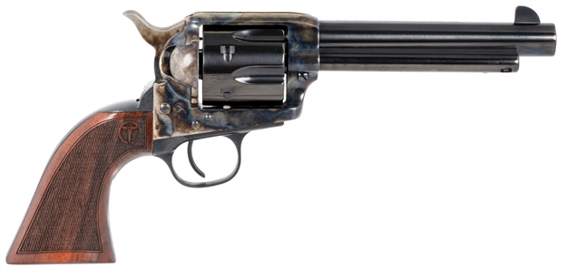 Picture of Taylors & Company 550813 Smoke Wagon  45 Colt (Lc) Caliber With 5.50" Blued Finish Barrel, 6Rd Capacity Blued Finish Cylinder, Color Case Hardened Finish Steel Frame & Checkered Walnut Grip 4110