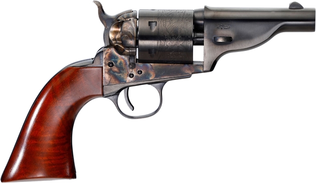 Picture of  Taylors & Company 550958 The Hickok Open-Top 38 Special Caliber With 3.50" Blued Finish Barrel, 6Rd Capacity Blued Finish Cylinder, Color Case Hardened Finish Steel Frame & Walnut Army Size Grip