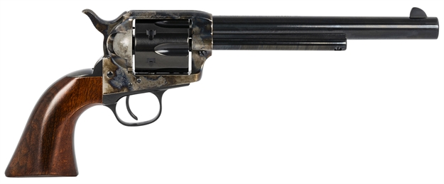 Picture of Taylors & Company 550911 1873 Cattleman Sao 38-40 Win Caliber With 7.50" Blued Finish Barrel, 6Rd Capacity Blued Finish Cylinder, Color Case Hardened Finish Steel Frame & Walnut Navy Size Grip 702D 839665001349
