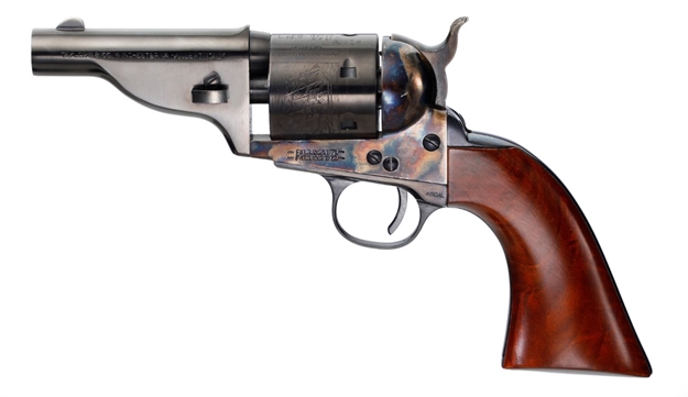 Picture of Taylors & Company 550957 The Hickok Open-Top 45 Colt (Lc) Caliber With 3.50" Blued Finish Barrel, 6Rd Capacity Blued Finish Cylinder, Color Case Hardened Finish Steel Frame & Walnut Army Size Grip 9058