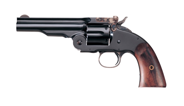 Picture of Taylors & Company 550681 Second Model Schofield 38 Special Caliber With 5" Barrel, 6Rd Capacity Cylinder, Overall Blued Finish Steel & Walnut Grip 0858 839665007686