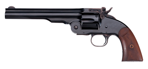 Picture of Taylors & Company 550677 Second Model Schofield 38 Special Caliber With 7" Barrel, 6Rd Capacity Cylinder, Overall Blued Finish Steel & Walnut Grip 0857 839665007679
