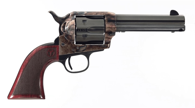 Picture of  Taylors & Company 4107De Smoke Wagon Deluxe 357 Mag 6Rd 4.75" Blued Cylinder & Barrel Color Case Hardened Steel Frame Checkered Walnut Grip (Taylor Tuned)