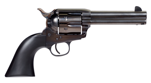 Picture of  Taylors & Company 555161 Devil Anse  45 Colt (Lc) Caliber With 4.75" Blued Finish Barrel, 6Rd Capacity Blued Finish Cylinder, Color Case Hardened Finish Steel Frame & Matte Black Wood Grip