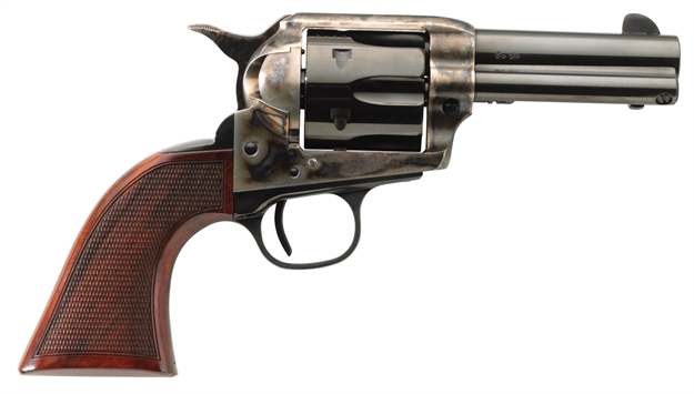 Picture of  Taylors & Company 556217De Short Stroke Runnin Iron Deluxe 45 Colt (Lc) 6Rd 3.50" Blued Cylinder & Barrel Color Case Hardened Steel Frame Checkered Walnut Grip (Taylor Tuned)