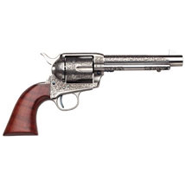 Picture of Taylors & Company 550898 1873 Cattleman 45 Colt (Lc) Caliber With 5.50" Barrel, 6Rd Capacity Cylinder, Overall White Photo Engraved Finish Steel & Walnut Grip 701AWE