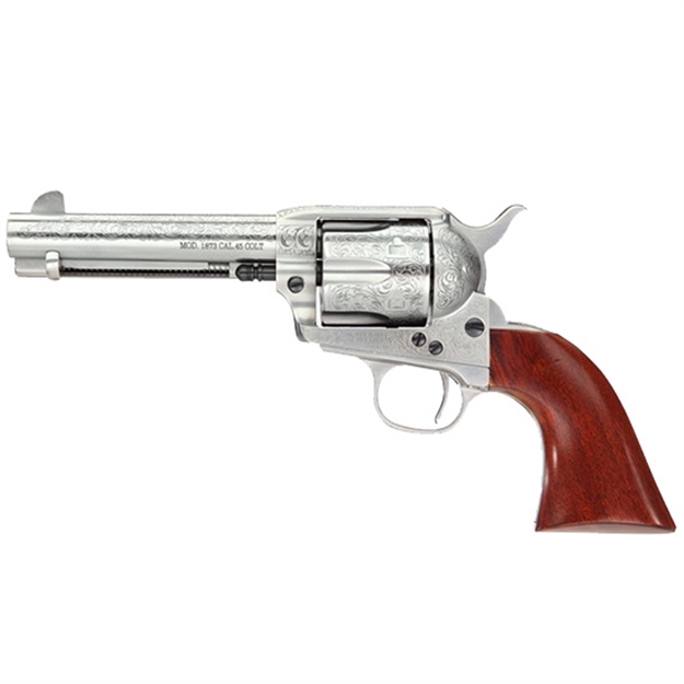 Picture of Taylors & Company 550928 1873 Cattleman 357 Mag Caliber With 4.75" Barrel, 6Rd Capacity Cylinder, Overall White Floral Engraved Finish Steel & Walnut Grip 712AWE 839665000274