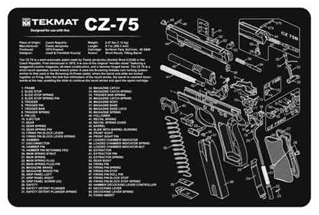 Picture of Tekmat Tekr17cz75 CZ 75 Cleaning Mat Black/White Rubber 11"X17" Cz-75 Parts Diagram 17-CZ75