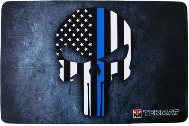 Picture of  Tekmat Tekr17punisherbl Punisher Blue Line Cleaning Mat Black/White/Blue Rubber 11"X17" Blue Line Punisher Skull