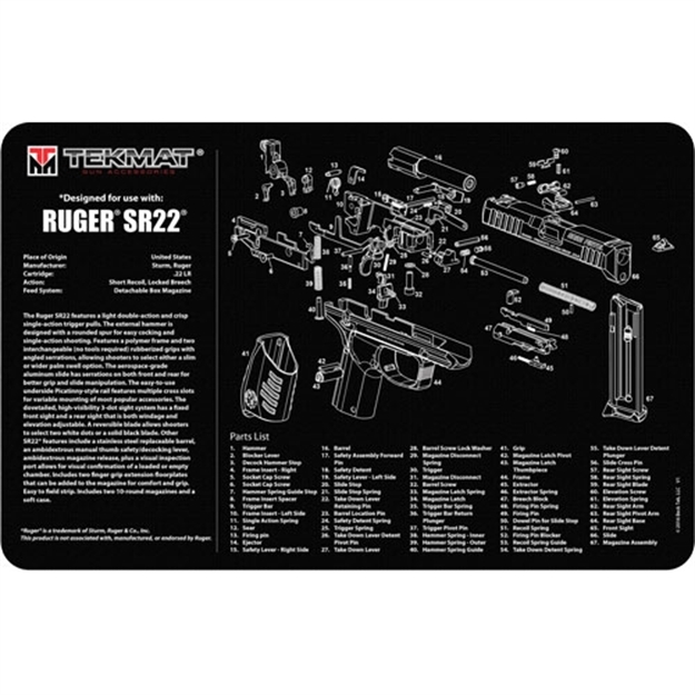 Picture of Tekmat Armorers Bench Mat 11"X17" Ruger Sr-22 Pistol 17-RUGERSR22 612409971012