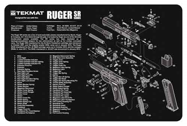 Picture of Tekmat Armorers Bench Mat 11"X17" Ruger Sr9/Sr40 Pistol! 17-RUGERSR9