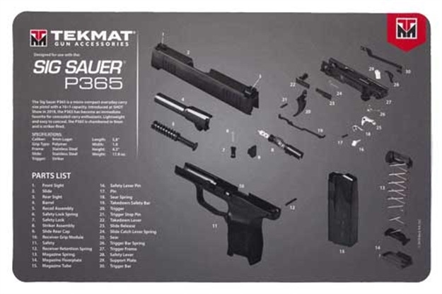 Picture of Tekmat Armorers Bench Mat 11"X17" Sigarms P365 Black R17SIGP365 612409971708