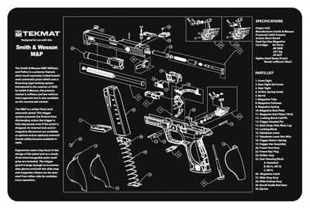 Picture of Tekmat Tekr17swmp S&W M&P Cleaning Mat Black/Gray Rubber 11"X17" S&W M&P Parts Diagram 17-SWMP 612409971104