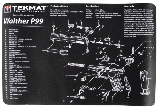 Picture of Tekmat Armorers Bench Mat 11"X17" Walther P99 Pistol