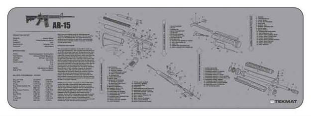 Picture of Tekmat Tekr36ar15gy Ar-15 Cleaning Mat Gray Rubber 12"X36" Ar-15 Parts Diagram 36-AR15-GY