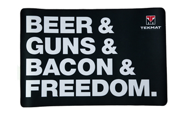 Picture of Tekmat Tekr17bgbf  Cleaning Mat Black/White Rubber 11"X17" "Beer & Guns & Bacon & Freedom" TEK-R17-BGBF