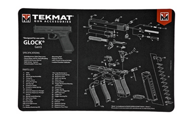 Picture of  Tekmat Tekr17glockg5 Glock Gen5 Cleaning Mat Black/White Rubber 11"X17" Glock Gen5 Parts Diagram 612409970862