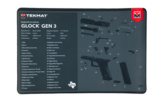 Picture of Tekmat Tekr17glockg3 Glock Gen 3  Black/White Rubber 11"X17" Glock Gen3 Parts Diagram TEK-R17-GLOCK-G3 888151037188